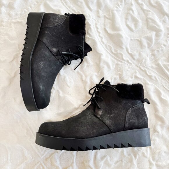 Eileen Fisher Kenille Genuine Shearling Trim Wedge Bootie Size 11 New - Picture 3 of 8